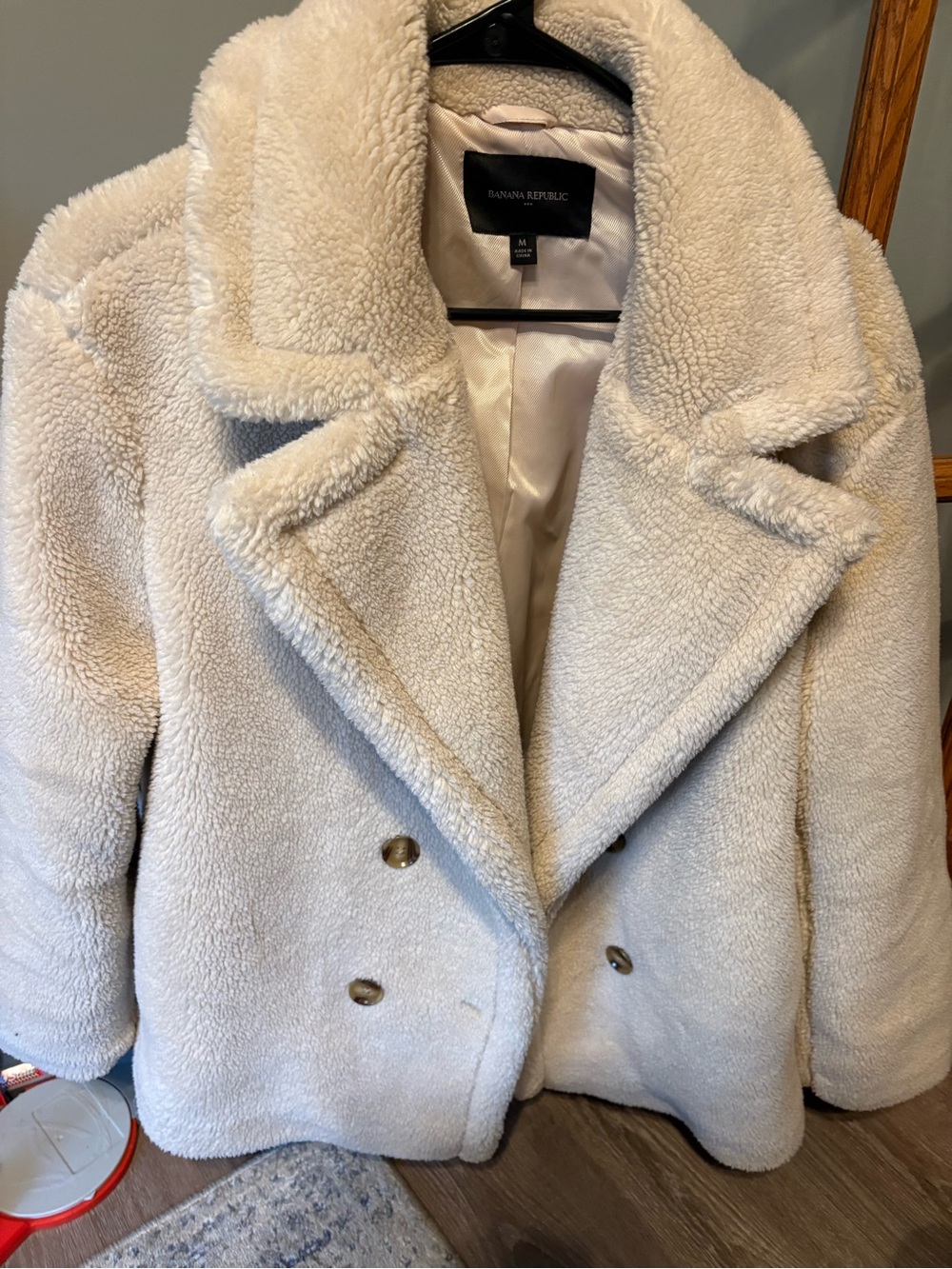 Banana Republic Cream Teddy Faux-Sherpa Double-Breasted Jacket